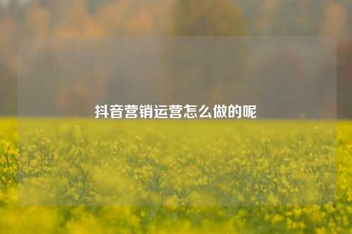 抖音营销运营怎么做的呢
